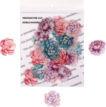 TastyCrafts Pre-Cut Wafer Paper Flowers | Cake Topping | Cake Decor | Edible | Stick-on Cake décor | Decorations for Cake, Cupcake and Pastry | Mix Flowers Small - 35 Pcs (WPC-044) Topping