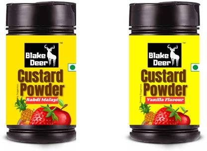 Blakedeer Custard Powder | Rabdi Malayi & Vanilla Flavour | 200g Pack (2 x 100g) Custard Powder