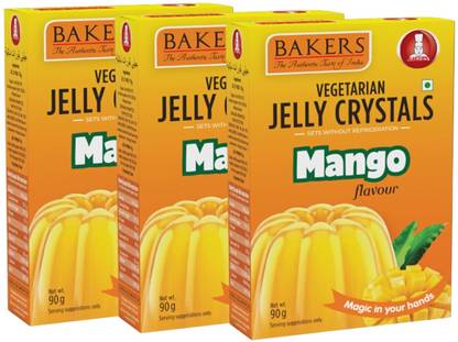 Bakers Jelly Crystals | Mango Flavour |Vegetarian|Instant Premix|90 Gm Each X Pack 3 Jelly Powder