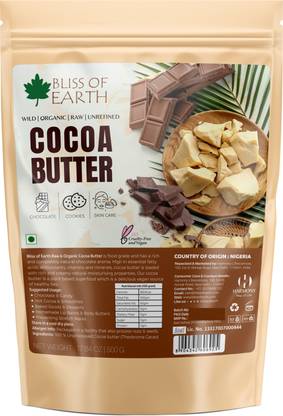 Bliss of Earth Food Grade Raw Cocoa Butter For chocolate Making, Hair, Skin & Stretch Marks Cocoa Fat Semi Solid