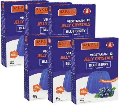 Bakers Jelly Crystals | Blueberry Flavour|Vegetarian|Instant Premix|90 Gm Each X Pack 6 Jelly Powder