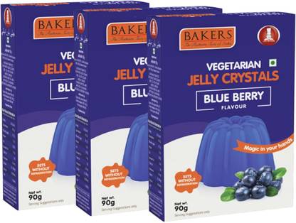 Bakers Jelly Crystals | Blueberry Flavour|Vegetarian|Instant Premix|90 Gm Each X Pack 3 Jelly Powder