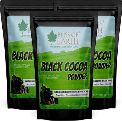 Bliss of Earth Black Cocoa Powder Unsweetened Carbon Black & Dark Roast for Cooking & Baking Cocoa Powder