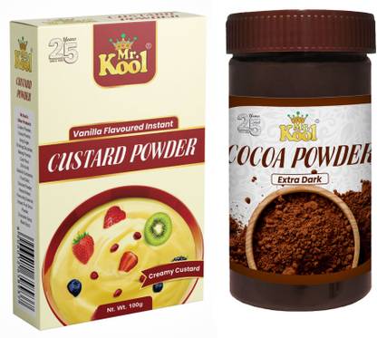 Mr.Kool Instant Custard Powder 100gm and Cocoa Powder Extra Dark 100gm.Pack of 2 Custard Powder