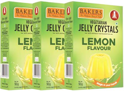 Bakers Jelly Crystals | Lemon Flavour |Vegetarian|Instant Premix|90 Gm Each X Pack 3 Jelly Powder