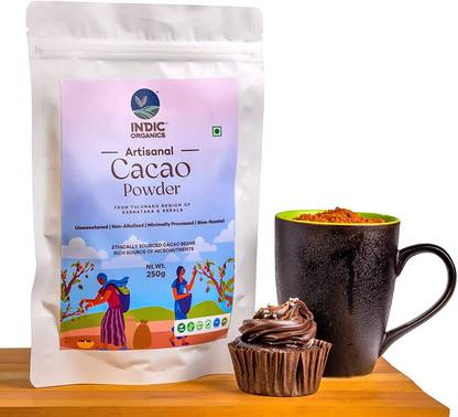 Indic Organics Artisanal Cacao Powder | Non-Alkalized, Unsweetened, Slow Roasted| From Tulunadu Cocoa Powder