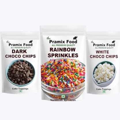 Pramix Premium Quality Combo of Rainbow Sprinkles, Dark Chocolate Chips and Milk Chocolate chips (Chocolate Truffle) 900 gm Choco Chips Solid