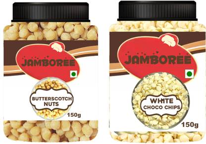 JAMBOREE Combo of Butterscotch Nuts & White Choco Chips Ideal for Baking Decoration 300g Choco Chips Solid