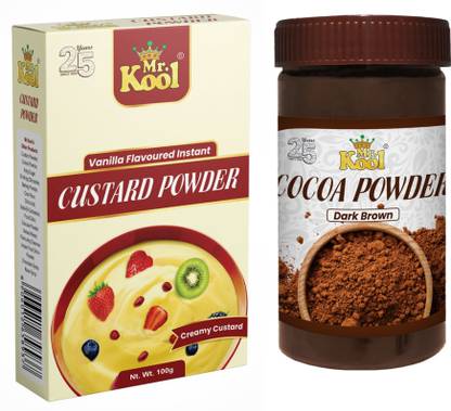 Mr.Kool Instant Custard Powder 100gm and Cocoa Powder Dark Brown 100gm.Pack of 2 Custard Powder