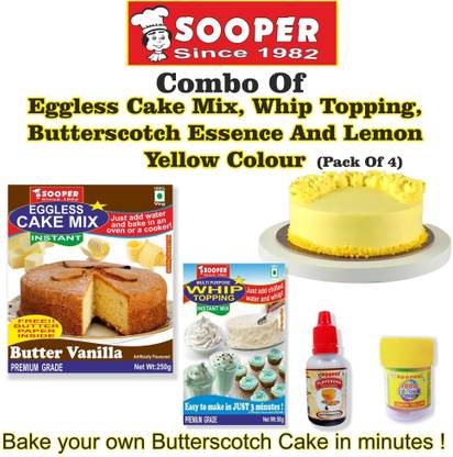 SOOPER CAKE MIX + WHIPPING CREAM + ESSENCE + COLOUR Topping Semi Solid