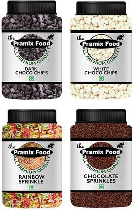Pramix Cake Decorative Combo of Sprinkles,Dark & White Chocolate Chips - 400g Chips