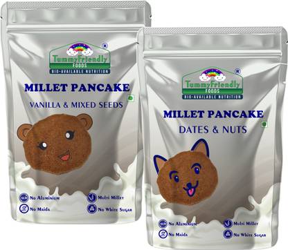 TummyFriendly Foods Millet Pancake Mix - Dates, Nuts, Seeds. HealthyBreakfast. 2 Packs 150g Each Cocoa Powder