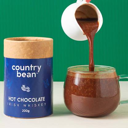 Country Bean Irish Whiskey Hot Chocolate, 200 G, 60% Less Sugar | Non-Alcoholic | Cocoa Powder