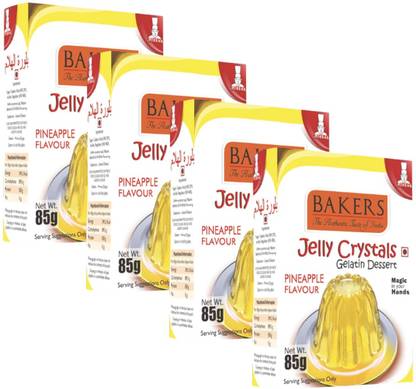 Bakers Jelly Crystals (Gelatin Dessert) |Lemon Flavour |Non-Vegetarian |Pack Of 4 Jelly Powder