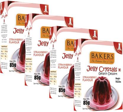 Bakers Jelly Crystals (Gelatin Dessert) |Strawberry Flavour | Non-Vegetarian |Pack Of 4 Jelly Powder