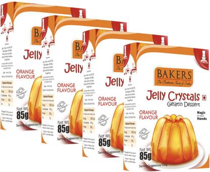 Bakers Jelly Crystals (Gelatin Dessert) |Orange Flavour |Non-Vegetarian |Pack Of 4 Jelly Powder
