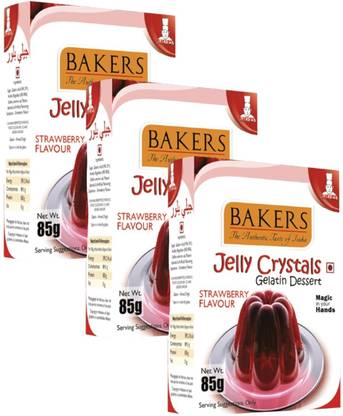 Bakers Jelly Crystals (Gelatin Dessert) | Strawberry Flavour | Non-Vegetarian|Pack Of 3 Jelly Powder