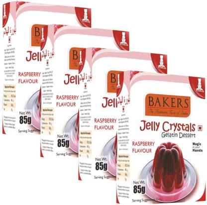 Bakers Jelly Crystals (Gelatin Dessert) | Raspberry Flavour |Non-Vegetarian |Pack Of 4 Jelly Powder