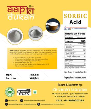 Aapkidukan Sorbic Acid(C6H8O2) | SOR Mate preservative 100 Gm Pectin Powder