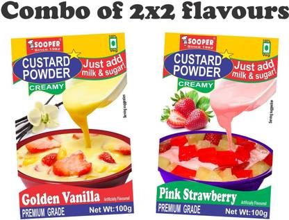 SOOPER CUSTARD POWDER 2 VANILLA 2 STRAWBERRY COMBO 100g x 4 PACKS Custard Powder