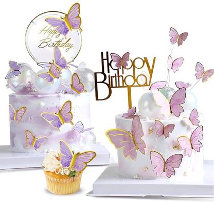 HASTHIP Enchanting Butterfly Birthday Kit 22pcs with Iron Circle Purple Pink Cake Topper