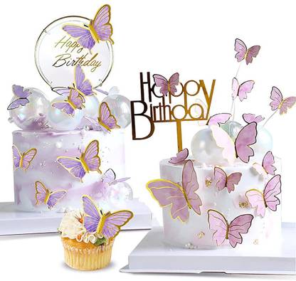 PROBEROS 22 pcs Cute Butterfly Cake Decorations,2 Cakes Decorate for Birthday Girl Cake Topper