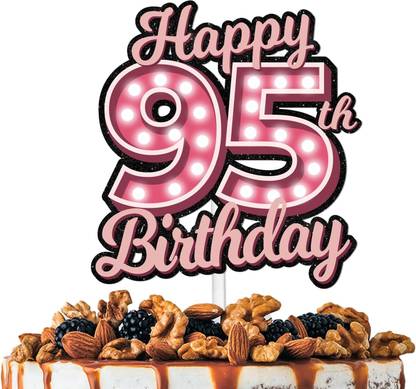 Festiko Pink Happy 95th Birthday Cake Topper, 95th Birthday Cake Topper Cake Topper