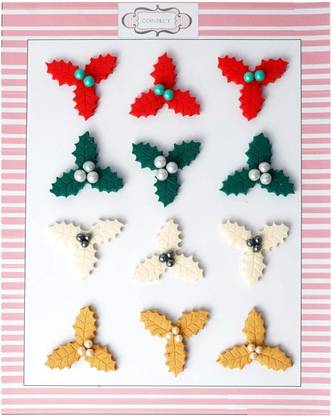 Confect Edible Christmas Holly Mistletoe Cake Topper For Cupcakes & Cookies Decoration Edible Cake Topper