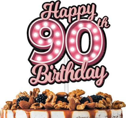 Festiko Pink Happy 90th Birthday Cake Topper, 90th Birthday Cake Topper Cake Topper