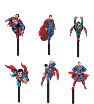 CAKE DECOR CAKE DECOR™ 4 Inches Digital Printed Cake Toppers – 6 Pc Superman Theme Cake Topper