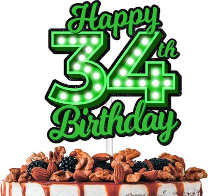 Festiko Green Happy 34th Birthday Cake Topper, 34th Birthday Cake Topper Cake Topper