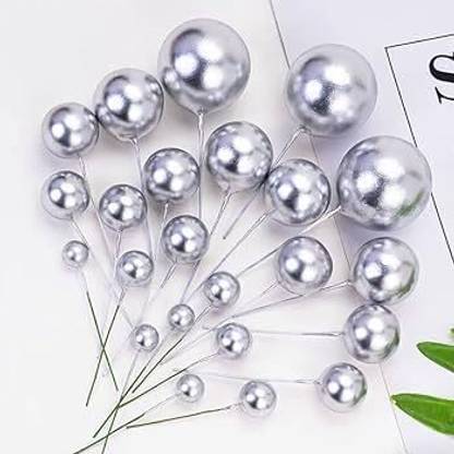 shizal Silver Faux Balls Cake Topper