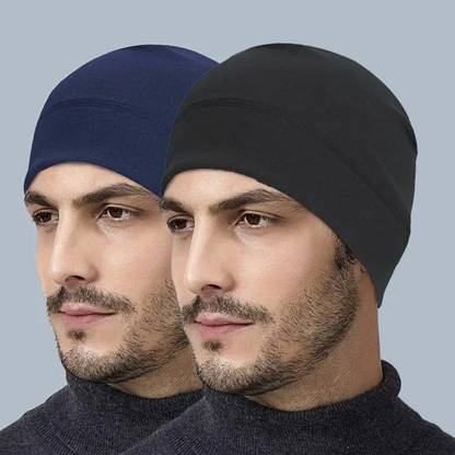 ALPHA STYLIST Black, Blue Helmet Skull Cap for Men & Women