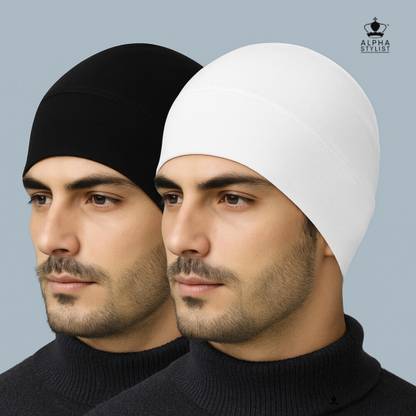 ALPHA STYLIST White, Black Helmet Skull Cap for Men & Women