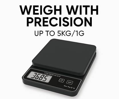 zynero Digital Kitchen Scale 5 kg ×1 g Precision, Tare Function, Slim, Portable Design Balance Scale