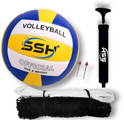 SHORYA OFFICAL SIZE HAND STICHED VOLLEYBALL WITH NYLON NET AND AIR PUMP Volleyball - Size: 4