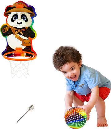 sarvda Basket Ball For Kids | Panda Theme Board Net Rubber Ball Inflating Pin 2 Ties Basketball - Size: 5