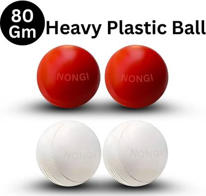 Nongi Heavy Plastic Ball White Red Non Toxic (Pack of 4 | 80gm Per Ball) Cricket Training Ball