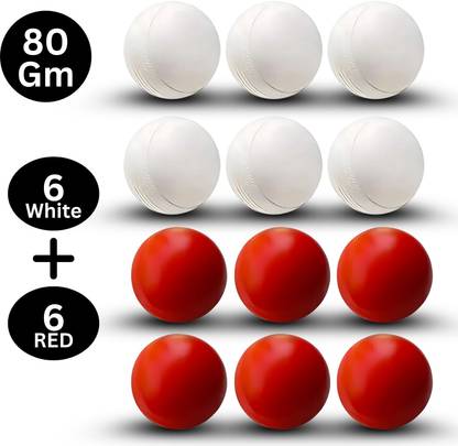 Nongi Heavy Plastic Ball White Red Non Toxic (Pack of 6 | 80gm Per Ball) Cricket Training Ball