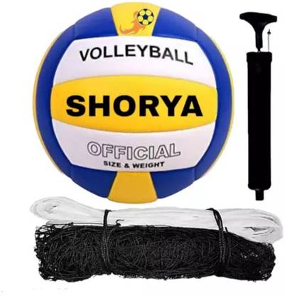 SUMANGALAM ENTERPRISES SHORYA OFFICIAL 18 PANNEL VOLLEYBALL WITH PUMP AND NET (SIZE-4) Volleyball - Size: 4
