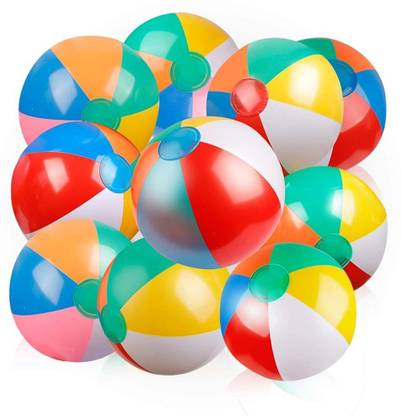 MRJV Inflatable Beach Balls - Classic Rainbow Colors, 8-12 Inches, Set of 10 Baseball