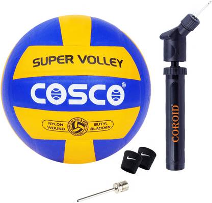 COSCO Combo of 4, 1 Super Volley "Genuine Leather", 1 DA Coroid Pump, 2 Wrist Band Volleyball - Size: 4