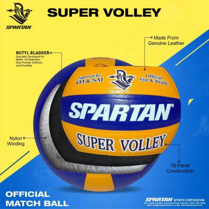 SPARTAN Spirit SUPER VOLLEY Leather (Approved By VFI) Volleyball - Size: 4