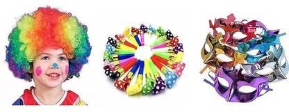 Blooms Mall Printed Holi Cap,Multicolor Mask,Blowout Whistle - Perfect for Holi Party Balloon