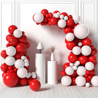 R G ACCESSORIES Solid Red White Balloons Garland Kit Of 61 Pcs For Party Decorations Balloon