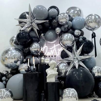 R G ACCESSORIES Solid Black Silver Grey Garland Kit Of 101 Pcs For Party Decorations Balloon