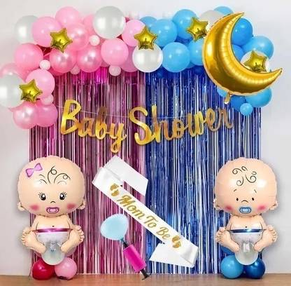 PARTY MIDLINKERZ Solid Baby Shower Theme Decoration Items kit Combo With Sash & Pump Balloon