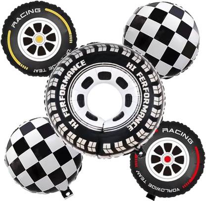 FLICK IN Printed 5 Pcs Racing Car Theme Birthday Decoration Tyre Shape Foil Balloon Tire Balloon Balloon