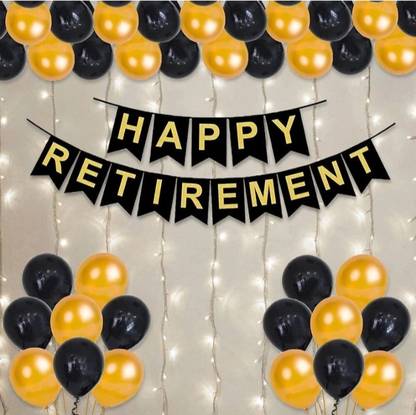 FLIPZONE Printed Black Happy Retirement Banner Combo with Banner and LED Fairy Light balloon Balloon
