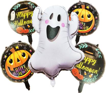 Bash N Splash Printed Happy Halloween Pumpkin & Boo Ghost Helium Party Foil Balloon 5 Pc Set Balloon